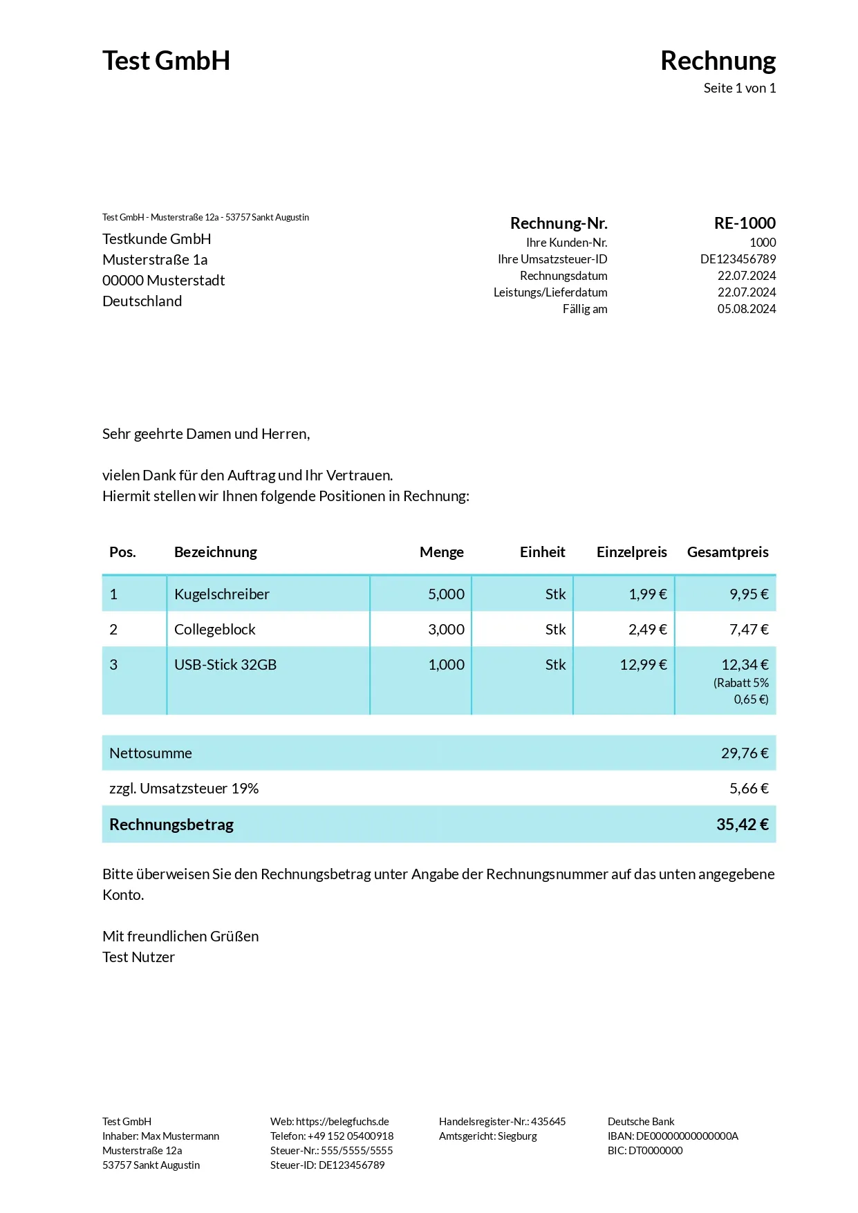 Rechnungsdesign Blau 1