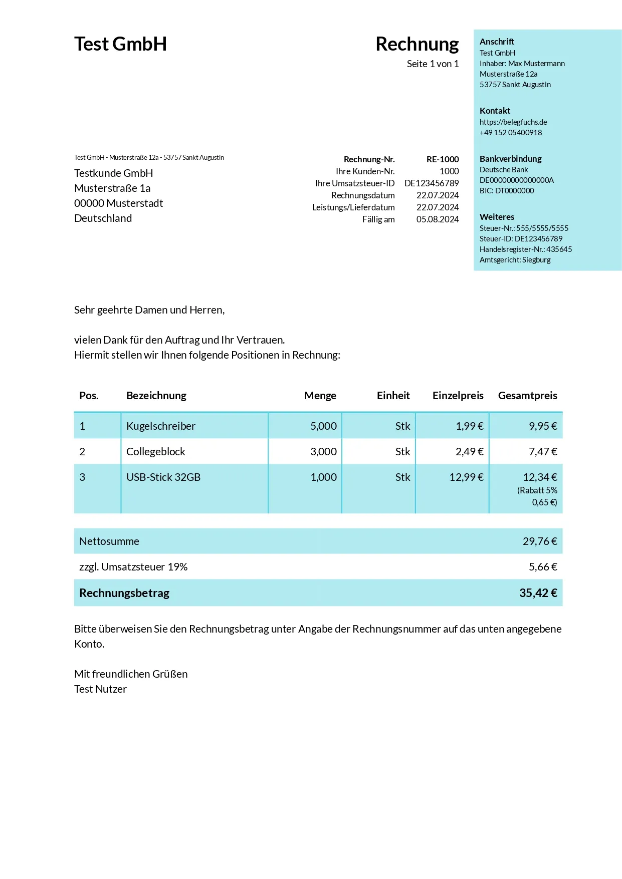 Rechnungsdesign Blau 2