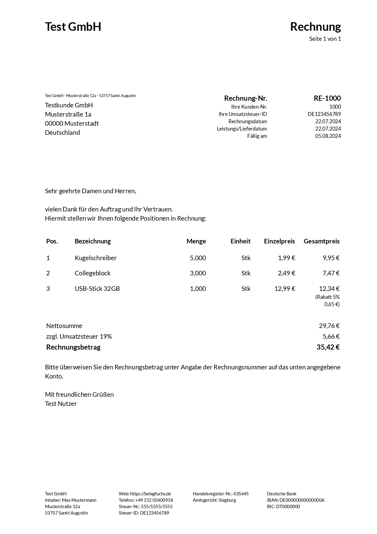 Rechnungsdesign Text