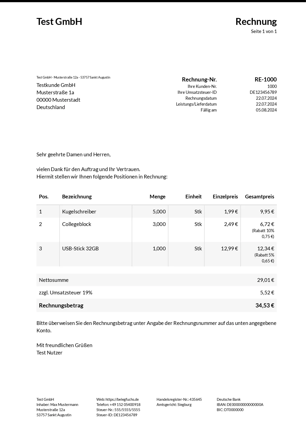 Rechnungsdesign Onlineshop Schwarz